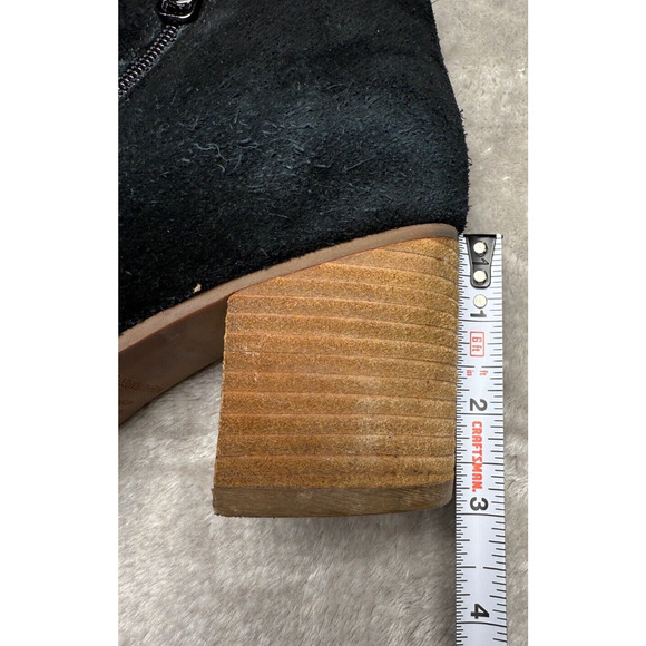 Blondo Black Suede Waterproof Ankle Boots Whipstitch Boho Block Heel Womens 8.5 - Picture 9 of 10